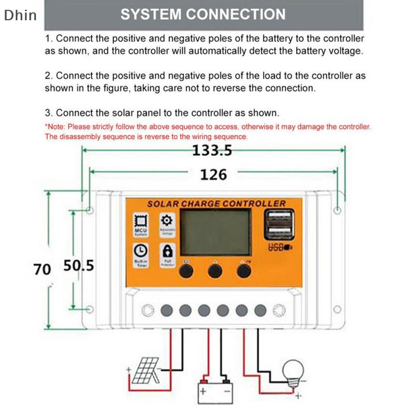 Thiết Bị Điều Khiển Sạc Năng Lượng Mặt Trời 12V / 24V 30A 20A 10A Màn Hình LCD Hai Cổng USB 5V 2.5A