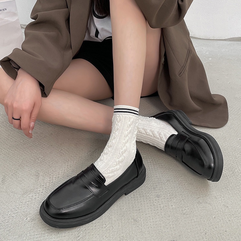 Giày Da Mũi Tròn Phong Cách retro Nhật Bản Cho Nữ