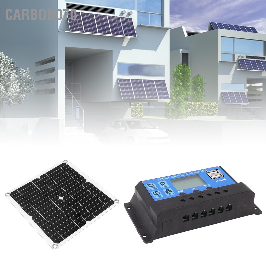 Carbon070 Bộ Tấm Pin Năng Lượng Mặt Trời 12W 12V  Sạc Di Động Đơn Tinh Thể Bán Linh Hoạt Chống Nước IP65 Với Điều Khiển 100A Cho RV