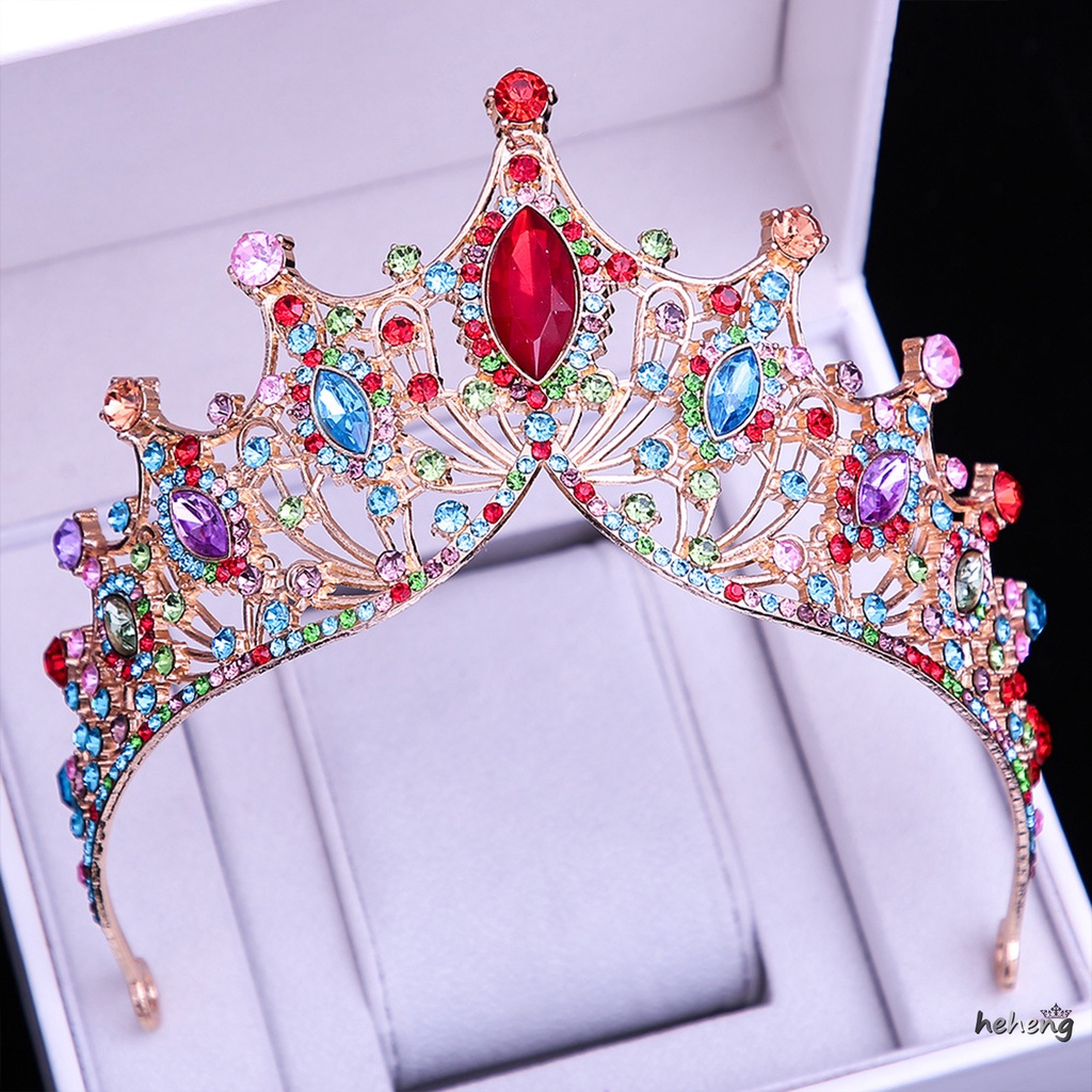 Vương Miện Tròn Lớn Đính Kim Cương Giả Nhiều Màu Sang Trọng Phụ Kiện Đám Cưới