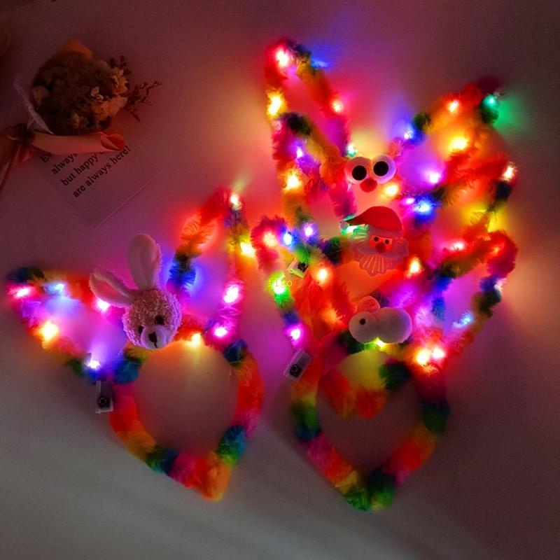 Băng Đô Tai Thỏ Phát Sáng Màu Sắc Cầu Vồng Ngọt Ngào Dành Cho Nữ