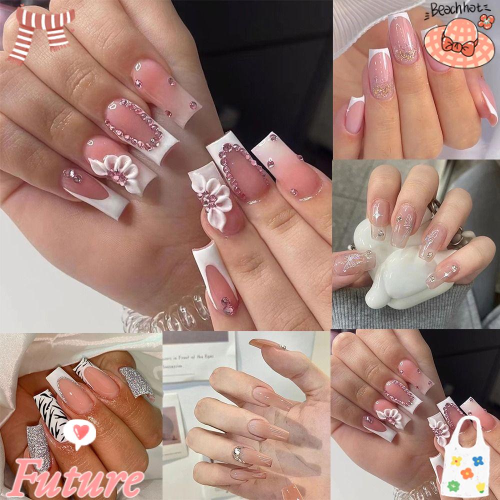 Set 24 Móng Tay Giả Họa Tiết Hoa Độc Đáo Đẹp Mắt|Phụ Kiện Múa Ba Lê Chuyên Dụng Chất Lượng