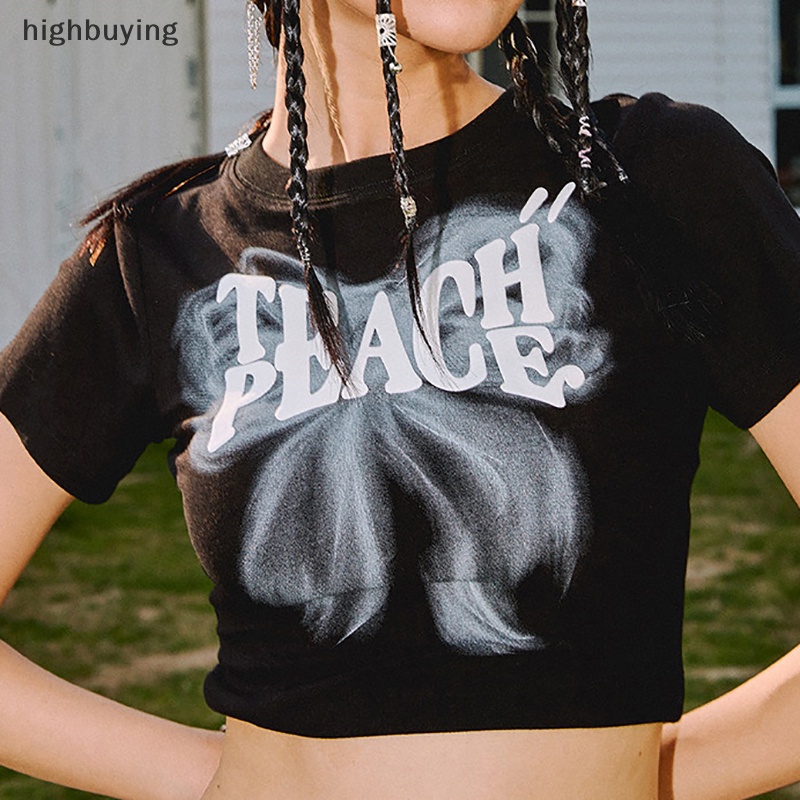 Áo Thun Lửng Ngắn Tay Cổ Tròn In Họa Tiết Phong Cách Retro Cho Nữ