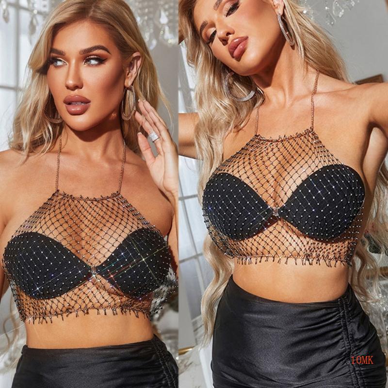 Áo Lưới Croptop Đính Đá Lấp Lánh Quyến Rũ Cho Nữ