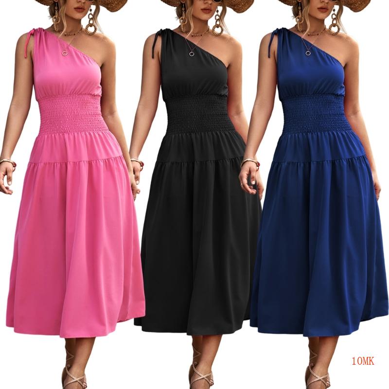 Xiangbao Đầm Không Tay Thắt Nút Sau Vai Phong Cách Boho-Maxi Mùa Hè Giản Dị Dành Cho Nữ