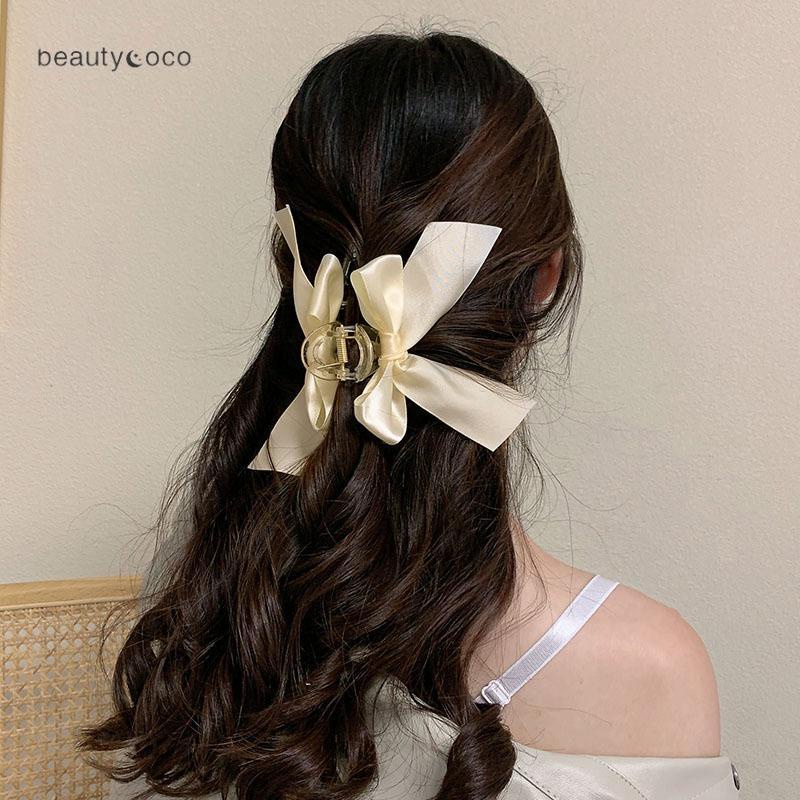 Beautycoco🍊Kẹp tóc càng cua đính nơ kẹp tóc nơ ruy băng phong cách Hàn Quốc đơn giản thời trang dành cho nữ