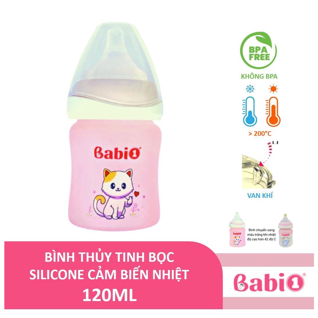 PURE NATURE - BÌNH SỮA THỦY TINH BỌC SILICONE CẢM BIẾN NHIỆT ĐỘ BABI1