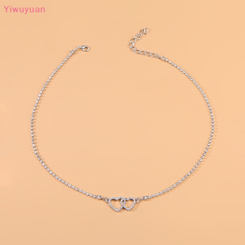 < Yiwuyuan > Vòng cổ Hai Trái Tim Đính Kim Cương Thời Trang Hàn Quốc Nhẹ Nhàng Quà Tặng Trang Sức Cho Nữ