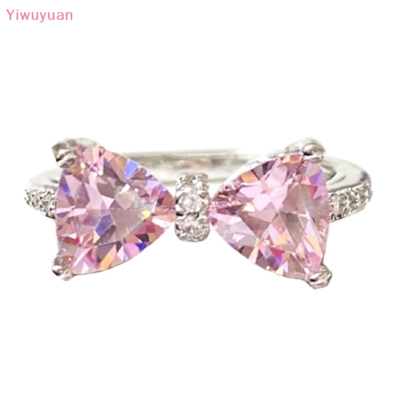 < Yiwuyuan > Nhẫn Đính Đá Zircon Pha Lê Hồng Thiết Kế Hình Nơ Thời Trang Ngọt Ngào Dành Cho Bạn Nữ Dự Tiệc Sinh Nhật Ngọt