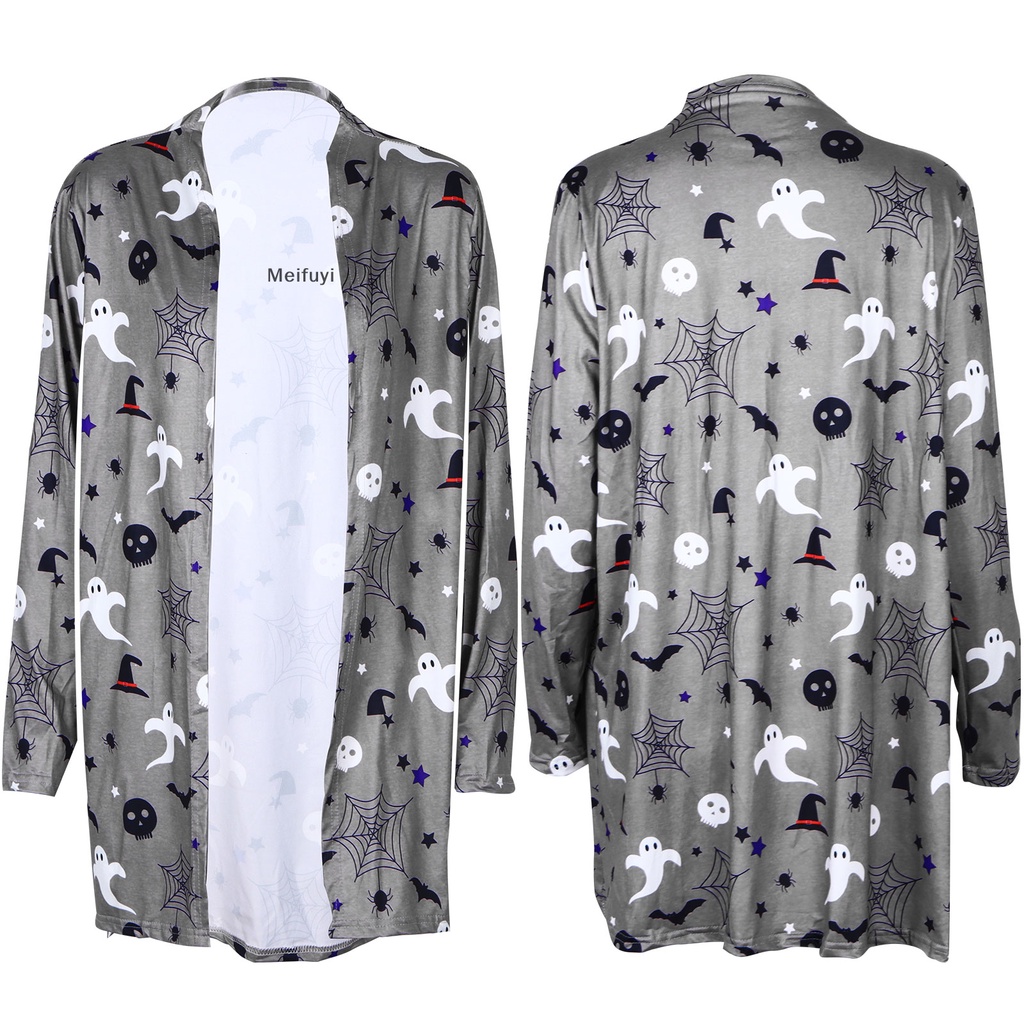 [Meifuyi] Áo Khoác Cardigan Dệt Kim Tay Dài Hình Mèo Bí Ngô Halloween Cho Nữ