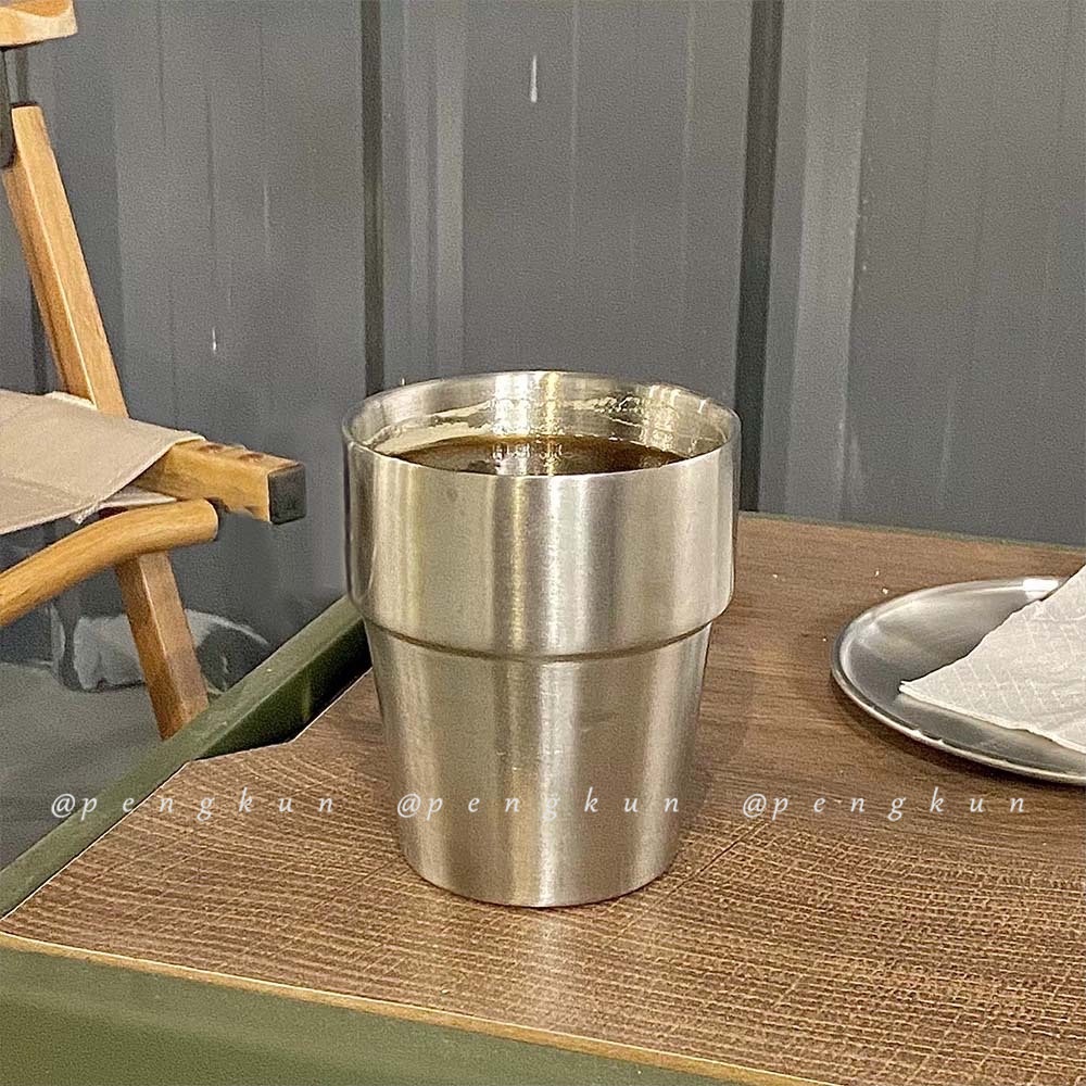 Cốc Uống Cà Phê Latte Bằng Thép Không Gỉ 304 Hai Lớp Phong Cách Retro Hàn Quốc