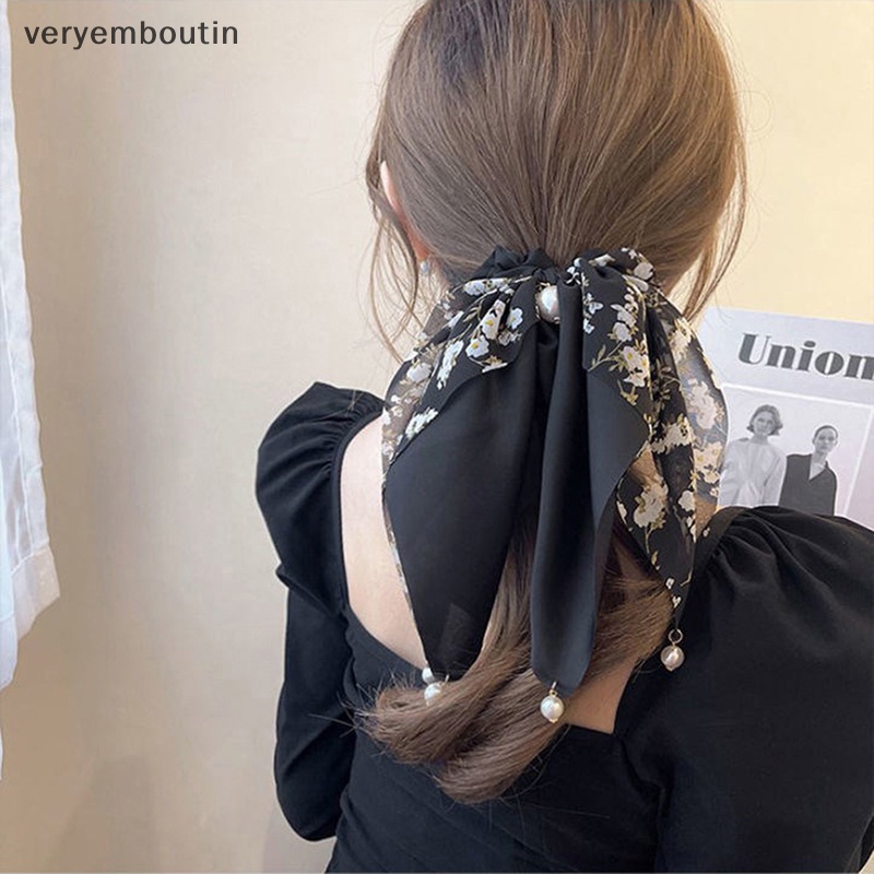 Dây Buộc Tóc Hình Nơ Đính Ngọc Trai Đơn Giản Phong Cách Hàn Quốc Thời Trang