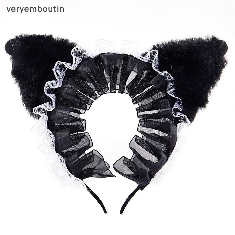 Băng Đô Cài Tóc Hình Tai Quỷ Hoạt Hình Phối Ren Phong Cách Gothic Dễ Thương