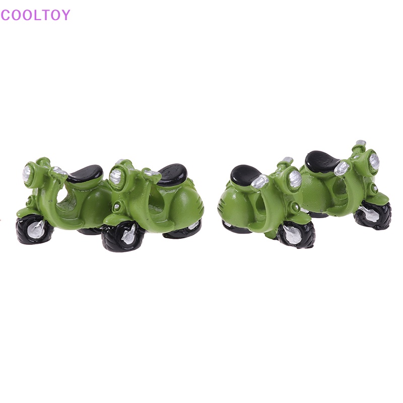 Cooltoy Set 4 Đồ trang trí Xe Máy Ba Bánh Màu Xanh Lá Cây Trang Trí Nhà Búp Bê Thu Nhỏ