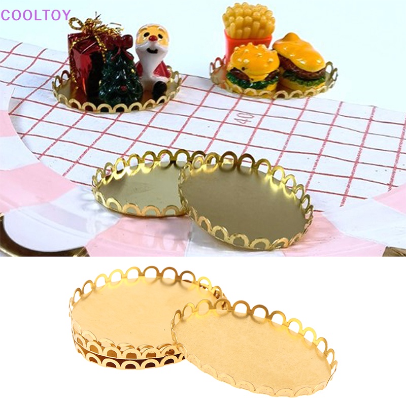 Set 2 Khay Kim Loại Mini Trang Trí Nhà Búp Bê