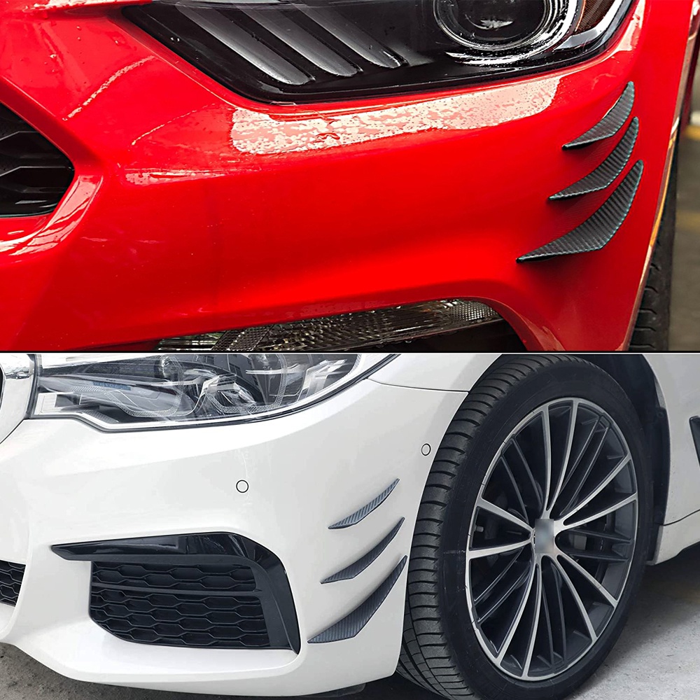 Set 6 Miếng Dán Trang Trí Cản Trước Xe Hơi Bằng Cao Su Màu Đen Họa Tiết Sợi Carbon