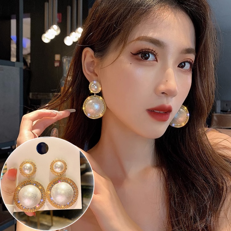 Bông Tai Mạ Bạc 925 Hình Giọt Nước Đính Ngọc Trai Sang Trọng Phong Cách Hàn Quốc
