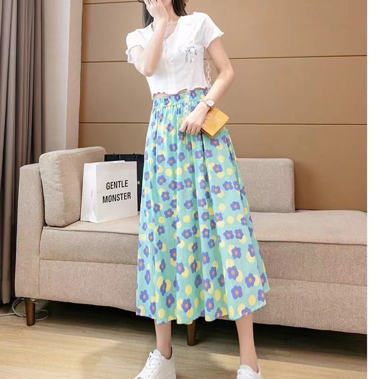 Chân Váy Chiffon Chữ A Lưng Cao Họa Tiết Chấm Bi / Hoa Phong Cách Hàn Quốc Thời Trang Mùa Hè Cho Nữ