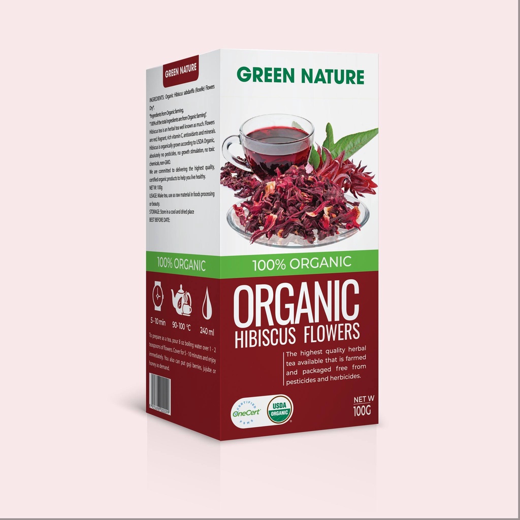 Hoa Bụp Giấm Nguyên Bông Hữu Cơ Green Nature 100g Organic Hibiscus Flowers