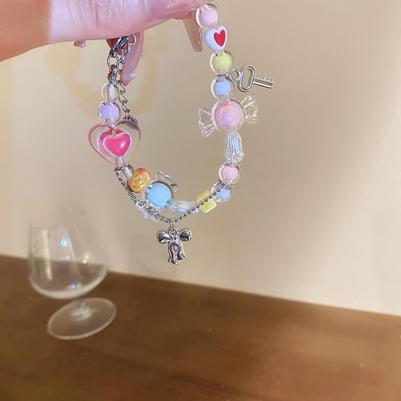 Màu Sắc Vòng Tay Trang Sức Mặt Hình Trái Tim Màu Kẹo Ngọt Thời Trang 2023 Cho Nữ