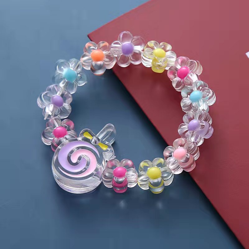 Vòng Tay Xỏ Hạt Bằng Acrylic Màu Sắc Hỗn Hợp Họa Tiết Trái Cây Hoạt Hình Cho Bé Gái
