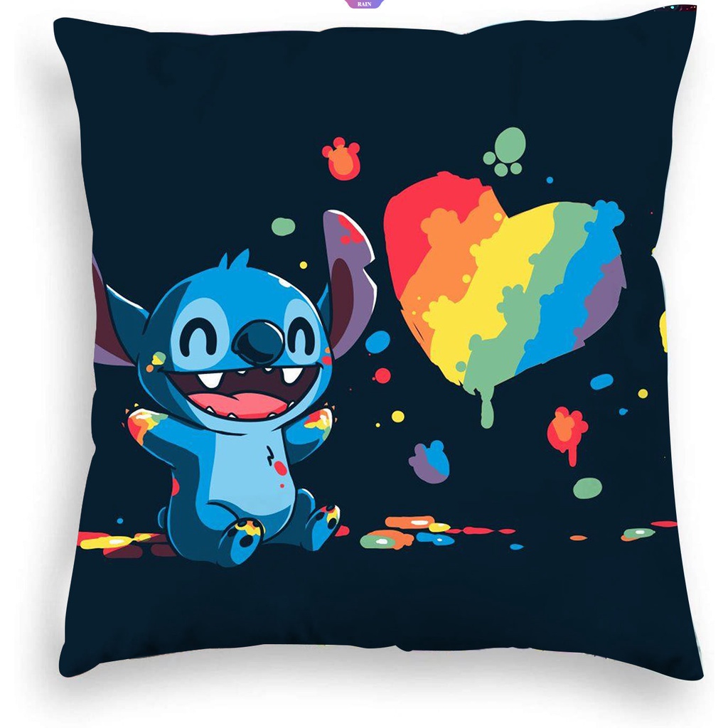 Vỏ Bọc Gối Đệm Bằng Nhung Đào In Hoạt Hình Lilo &amp; Stitch Đáng Yêu Trang Trí Nhà Cửa 45x45cm