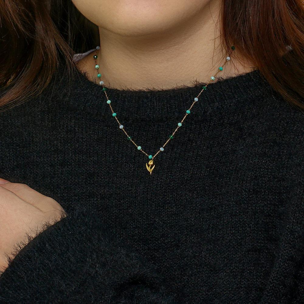 Vòng Cổ Hạt Cườm Khóa OT Hình Hoa Tulip Màu Xanh Lá Phong Cách Ins|Dây Chuyền Dạng Chuỗi Hình Học Dành Cho Nữ
