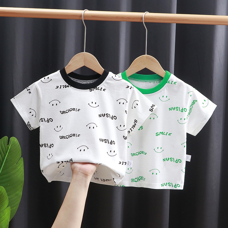 Áo Thun cotton Ngắn Tay In Hình Mặt Cười Thời Trang Mùa Hè Hàn Quốc Dành Cho Nam
