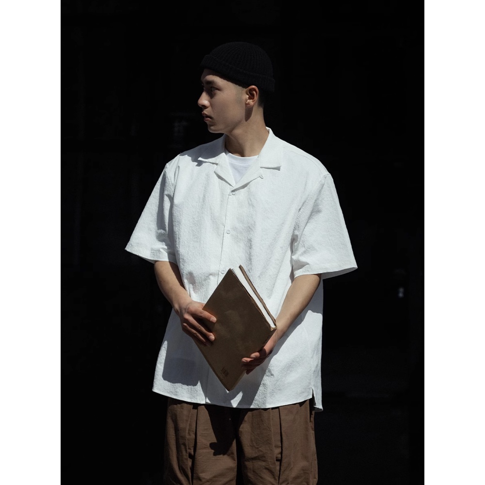 Noears Áo Sơ Mi Trắng Mỏng Nhẹ Dáng Rộng Không Sắt Chống Nhăn Mùa Hè Nhật Bản Đơn Giản Cho Nam