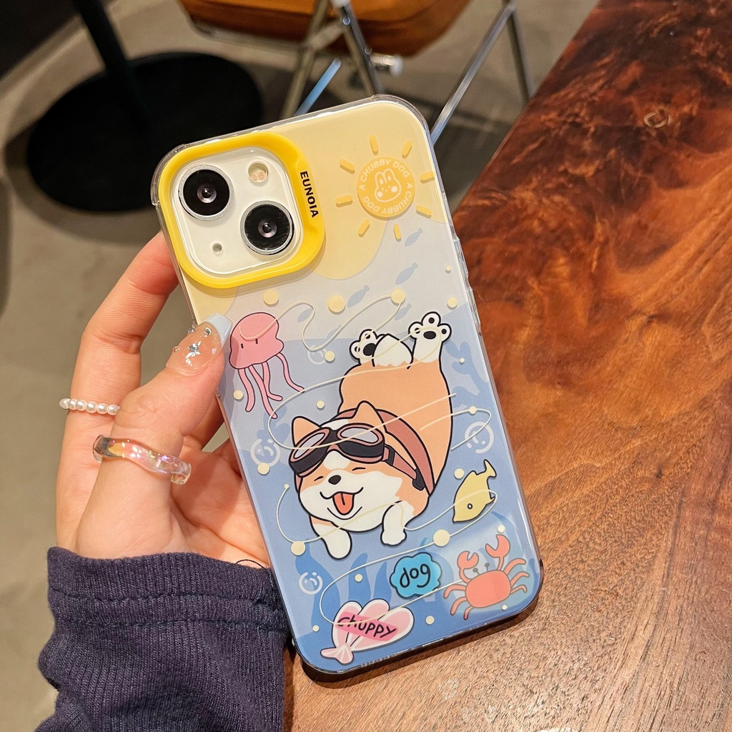 Ốp Điện Thoại TPU Mềm Trong Suốt Hai Mặt Chống Sốc In Hình Cún Bơi Lội Cho iPhone 14 13 12 11 Pro Max