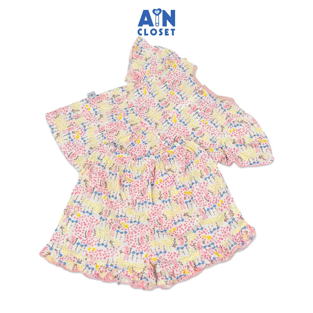 Bộ quần áo Ngắn bé gái họa tiết Thỏ Nhi Nhí Hồng thun cotton - AICDBGCFZAAR - AIN Closet