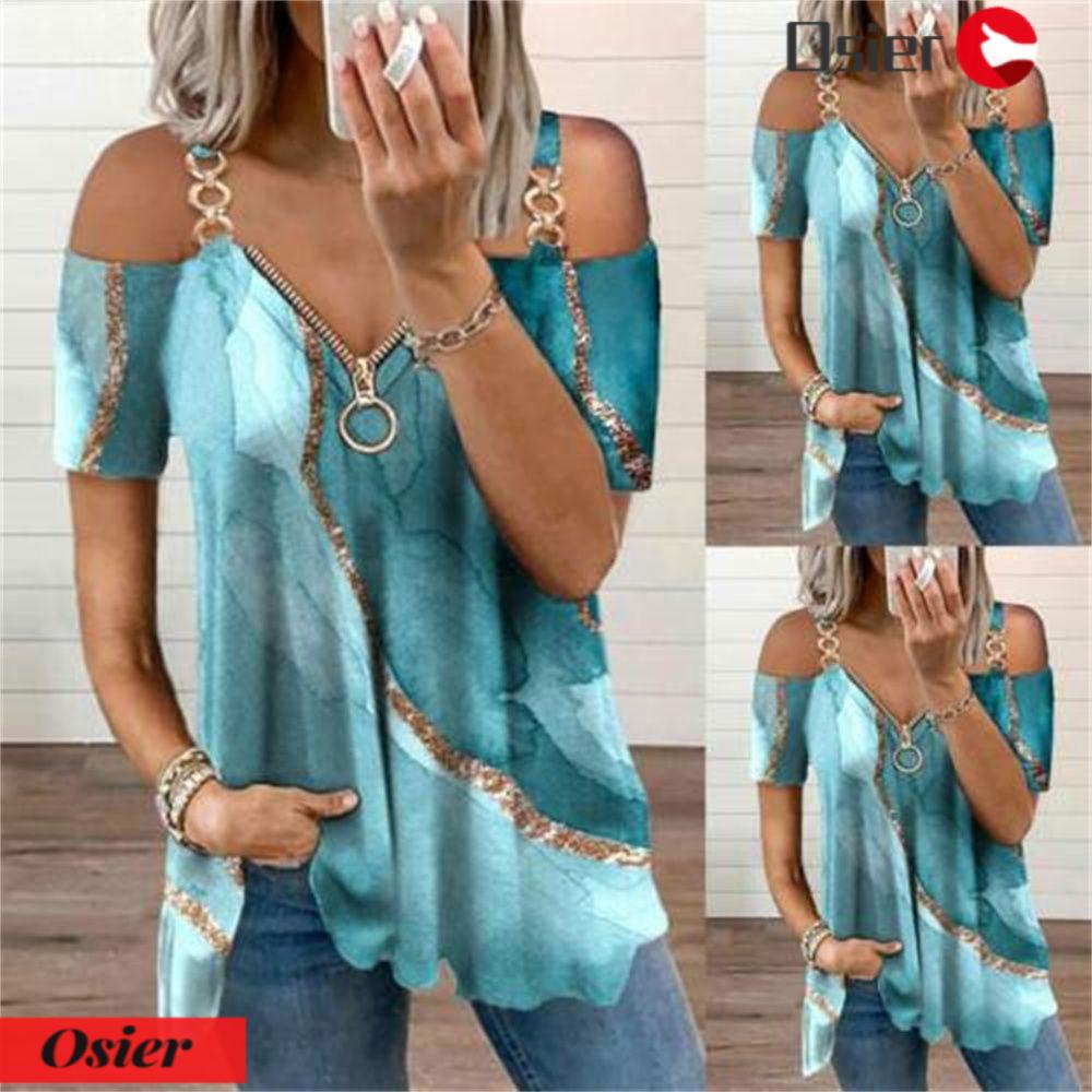 Áo Thun Cổ Chữ V Phối Khóa Kéo Thời Trang Mùa Hè OSIER1