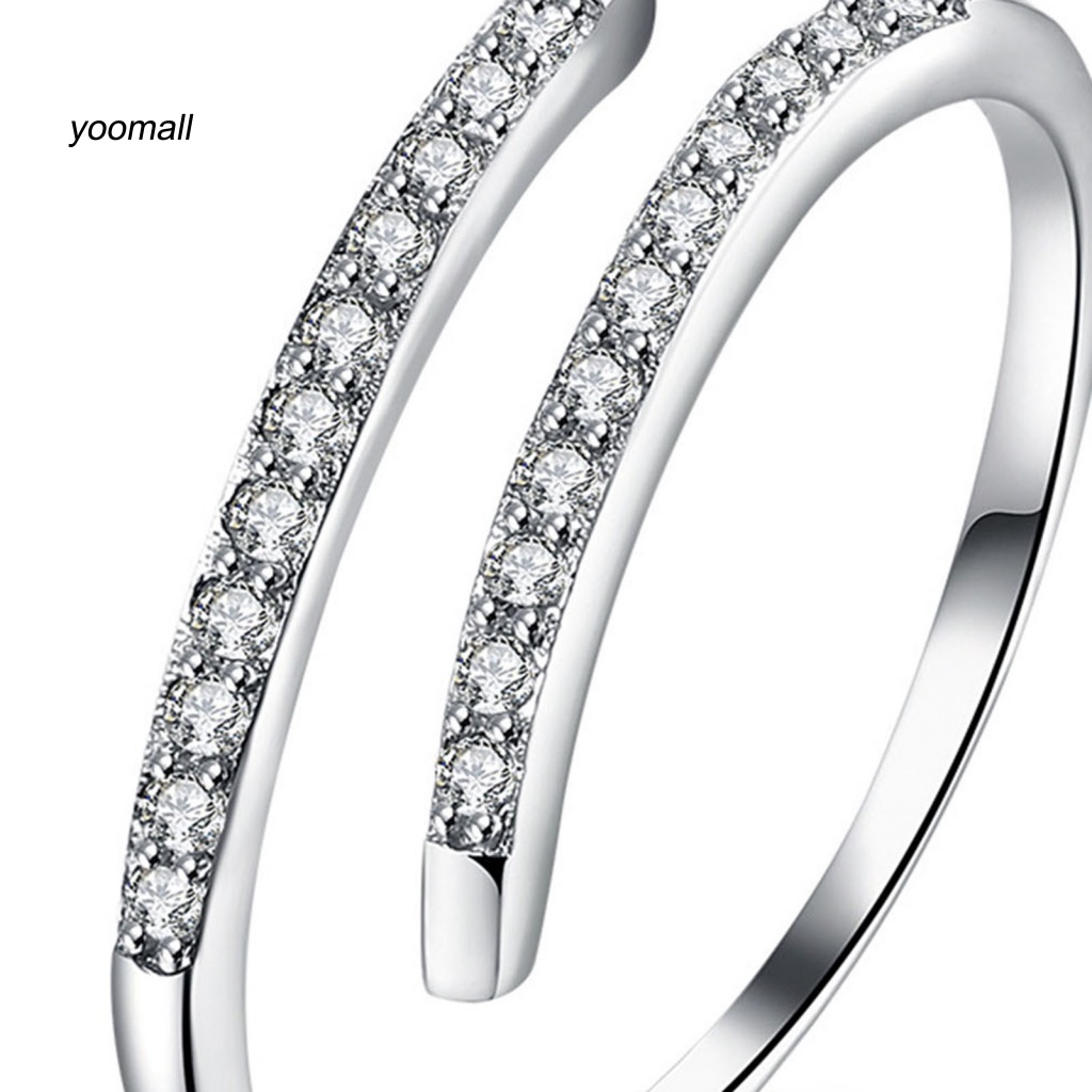 Nhẫn Hở Mạ Bạc 925 Đính Đá Zircon Kiểu Dáng Đơn Giản Có Thể Điều Chỉnh