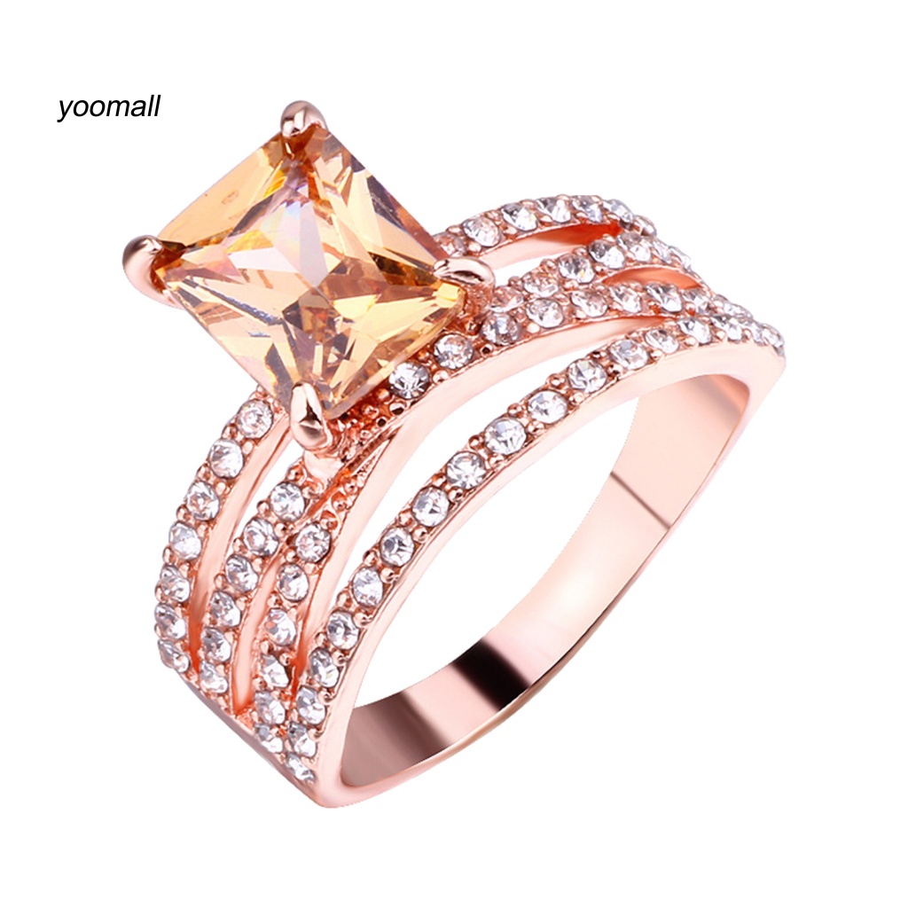 Nhẫn Cưới Mạ Điện Nhiều Lớp Mặt Vuông Đính Đá