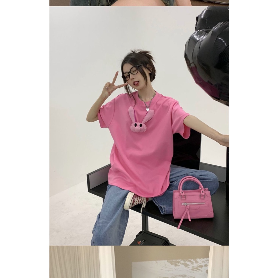 Áo Thun Tay Ngắn Cổ Tròn Ôm Dáng Họa Tiết Thỏ Ba Chiều Thời Trang Mùa Hè Quyến Rũ Cho Nữ