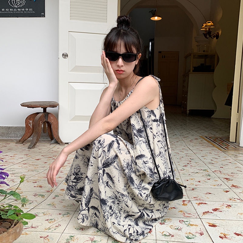 Đầm Hai Dây Dáng Rộng In Họa Tiết Phong Cách Cổ Điển Thời Trang Mùa Hè Cho Mẹ Bầu