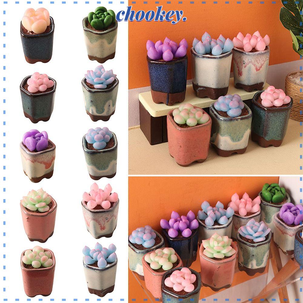 CHOOKEY Đồ trang trí Chậu Cây Sen Đá Giả Trang Trí Nhà Búp Bê