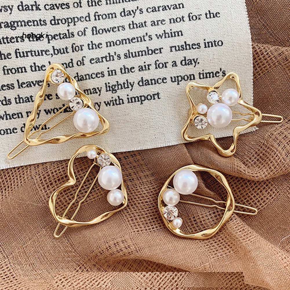 Kẹp Tóc Hình Ngôi Sao / Trái Tim Đính Ngọc Trai Giả Thời Trang