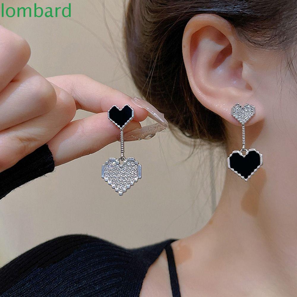 Hoa Tai Dáng Dài Hình Trái Tim Đính Đá Lấp Lánh|Khuyên Tai Hợp Kim Dáng Dài Phong Cách Hàn Quốc Thời Trang