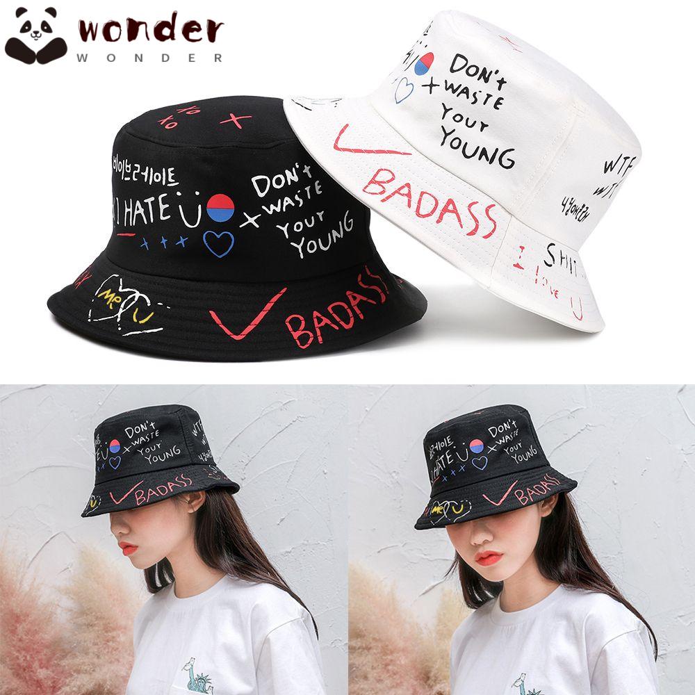 WONDER Mũ Bucket Chất Liệu Cotton Phong Cách Thời Trang Harajuku Dành Cho Nam Và Nữ