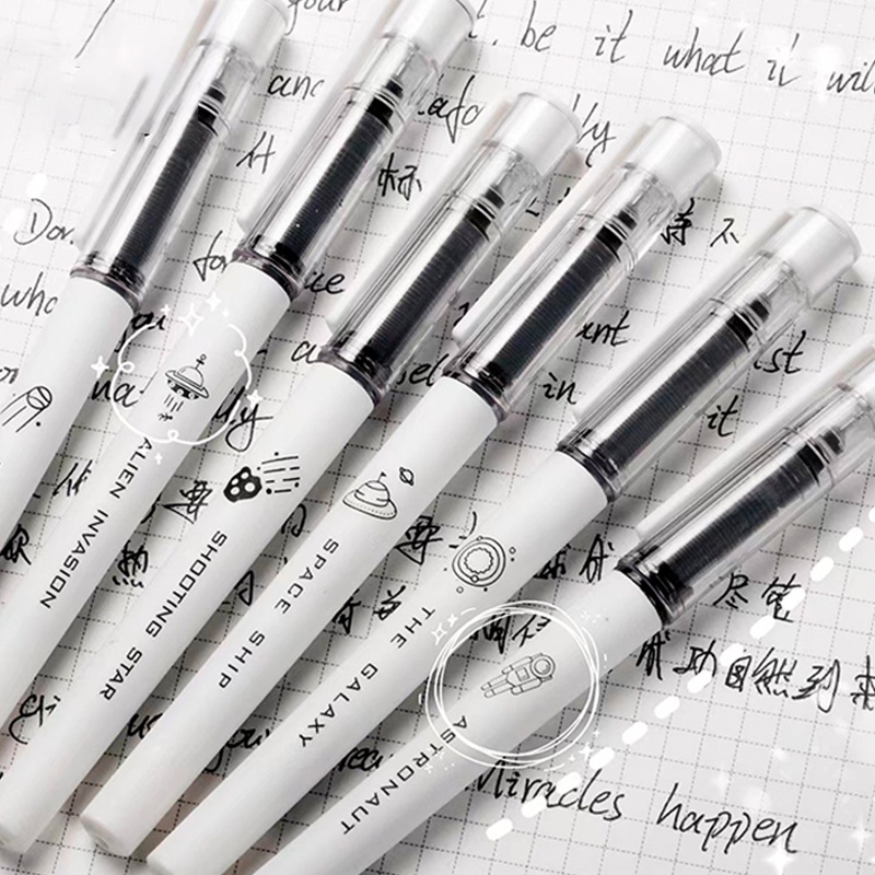 Hộp 6 Bút Mực Gel Ngòi Bút 0.5mm Họa Tiết Màu Bạc Sáng Tạo