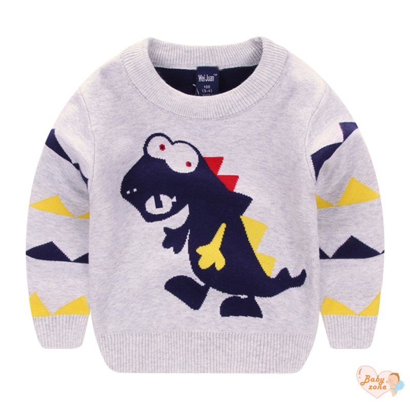 Áo Sweater Dệt Kim In Hình Khủng Long Dễ Thương Thời Trang Thu Đông Cho Bé Trai