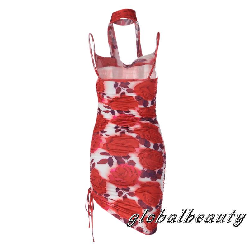 Đầm Ngắn Hai Dây Ôm Dáng In Họa Tiết Hoa Hồng Gợi Cảm Cho Nữ