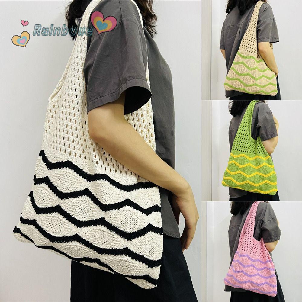 RAINBOW Túi Xách Đeo Vai Đan Len Cỡ Lớn Thời Trang Sành Điệu