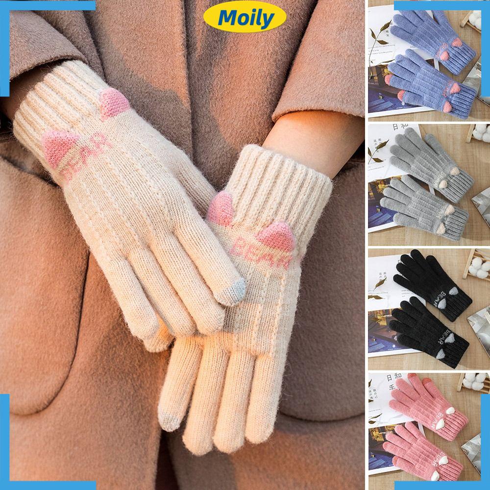 MOILYVN Găng Tay Mùa Đông Dày Dặn Chống Gió Hở Ngón Cho Nữ