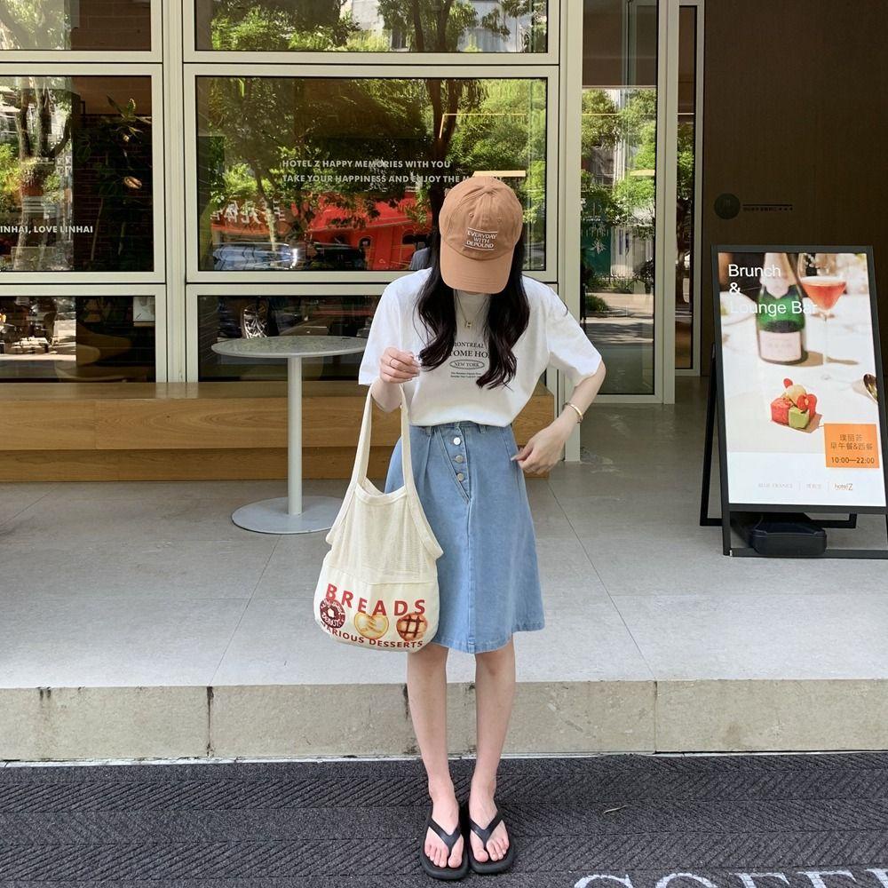 Túi Lưới Đeo Vai Sức Chứa Lớn In Họa Tiết Bánh Donut Dễ Thương