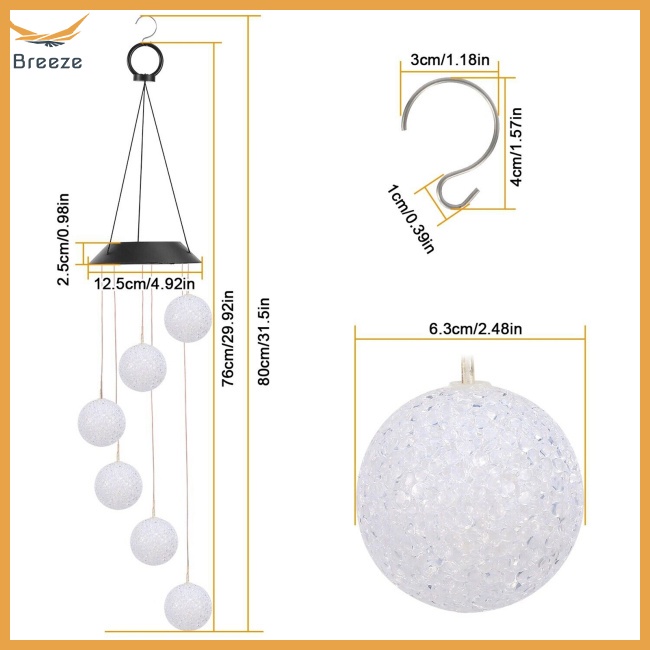 Chuông Gió Có Đèn Led Thay Đổi Màu Sắc Sử Dụng Năng Lượng Mặt Trời Kèm Móc Treo Hình Chữ S Trang Trí Sân Vườn