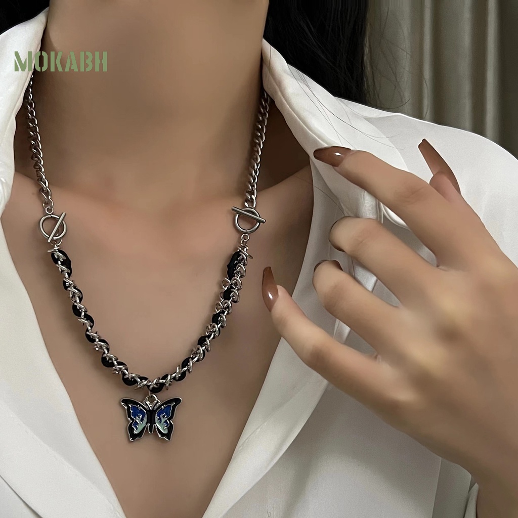 Vòng cổ Hai Lớp Dạng Xích Xoắn Họa Tiết Bướm Cá Tính