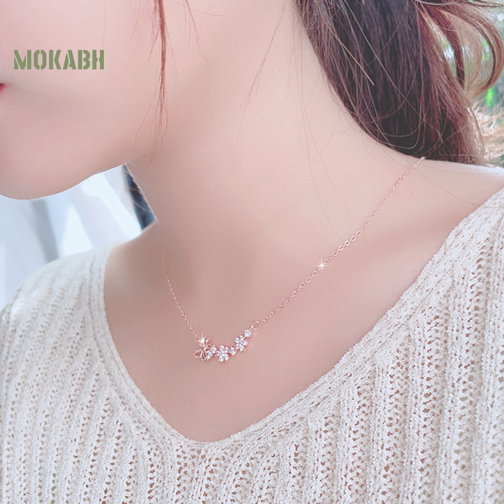 Vòng cổ Mạ Điện Màu Sắc Trơn Trang Trí Thắt Nơ Đính Đá Zircon Thời Trang Cho Nữ