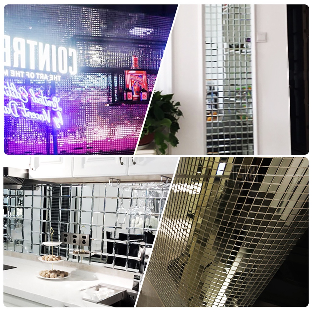 Gương Dán Tường Tự Dính Mini Màu Sắc Bạc Lấp Lánh Trang Trí Tiệc DIY